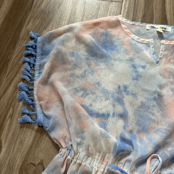 NWOT Kids sheer Tie-Dye beach Dress/coverup with Tassels. Size L - Picture 6 of 15
